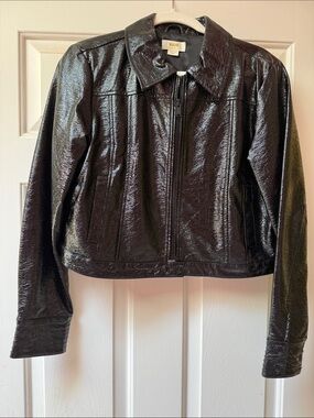 Anthropologie Shiny Black faux Patent Leather Jacket size M